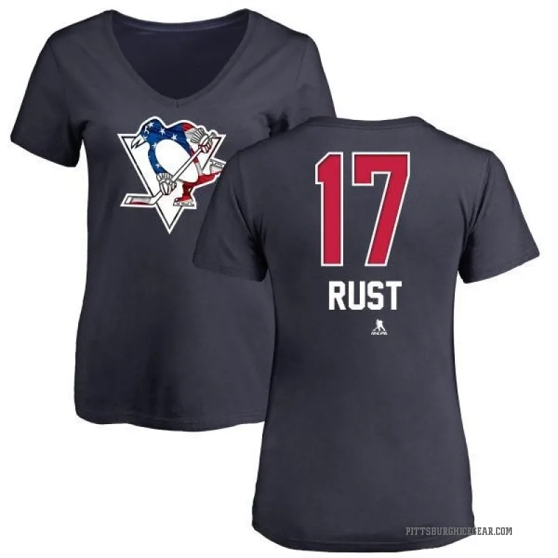 Bryan Rust Women's Navy Pittsburgh Penguins Name and Number Banner Wave V-Neck T-Shirt -