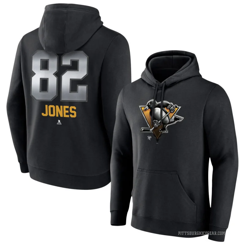 Caleb Jones Men's Black Pittsburgh Penguins Branded Midnight Mascot Logo Pullover Hoodie