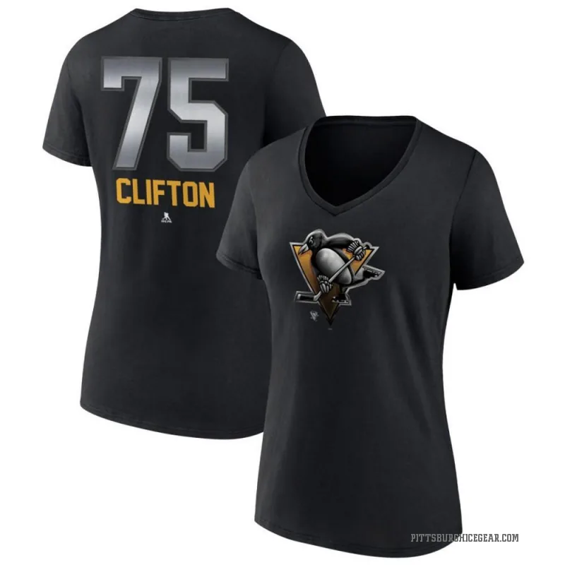 Connor Clifton Women's Black Pittsburgh Penguins Midnight Mascot Logo V-Neck T-Shirt