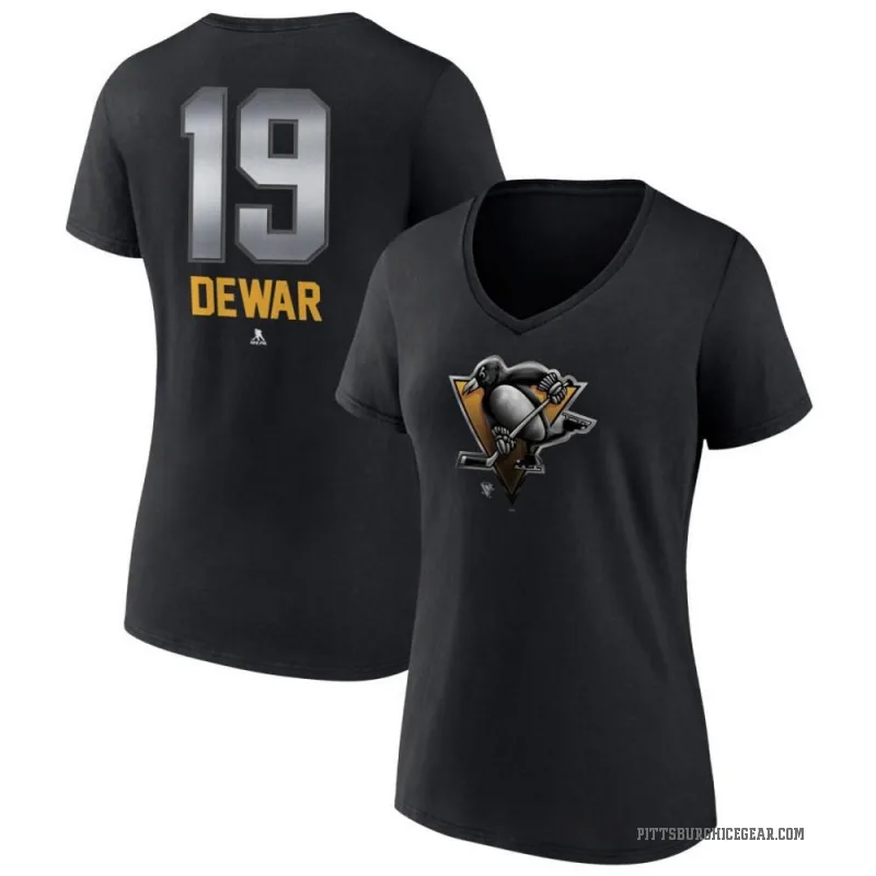 Connor Dewar Women's Black Pittsburgh Penguins Midnight Mascot Logo V-Neck T-Shirt