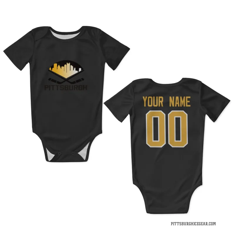 Custom  Black Pittsburgh Penguins   Newborn & Infant Bodysuit