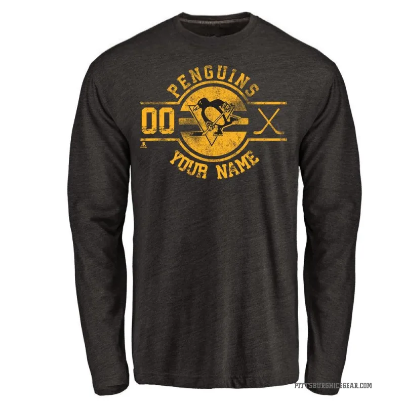 Custom Men's Black Pittsburgh Penguins Insignia Long Sleeve T-Shirt -