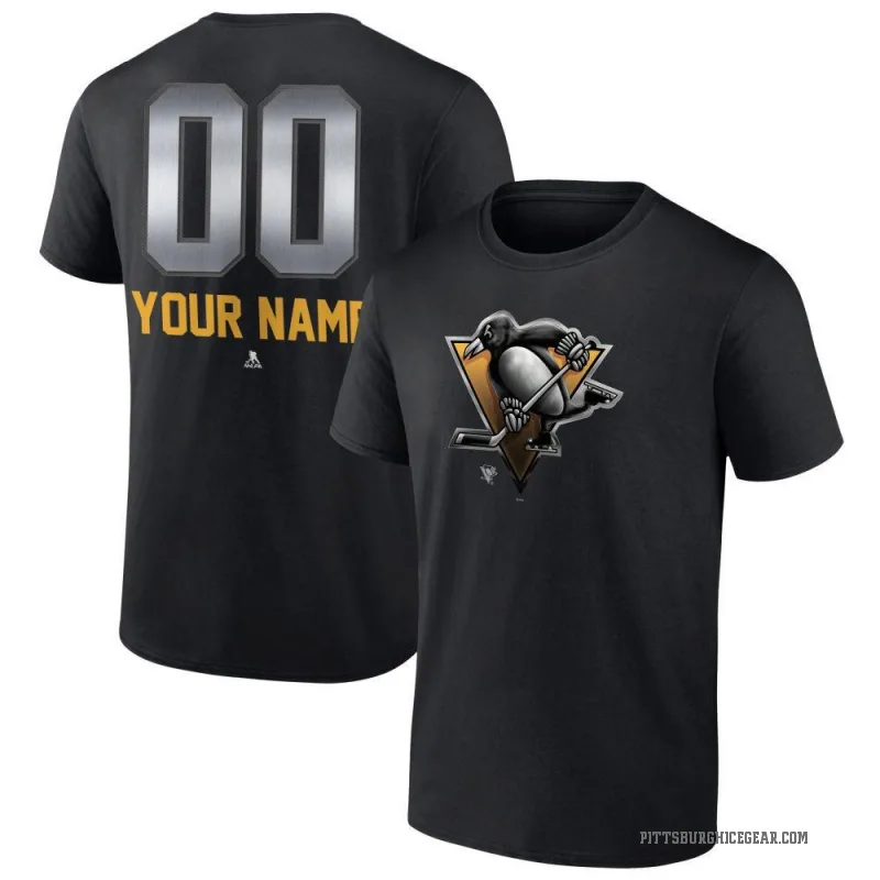 Custom Men's Black Pittsburgh Penguins Midnight Mascot Logo T-Shirt