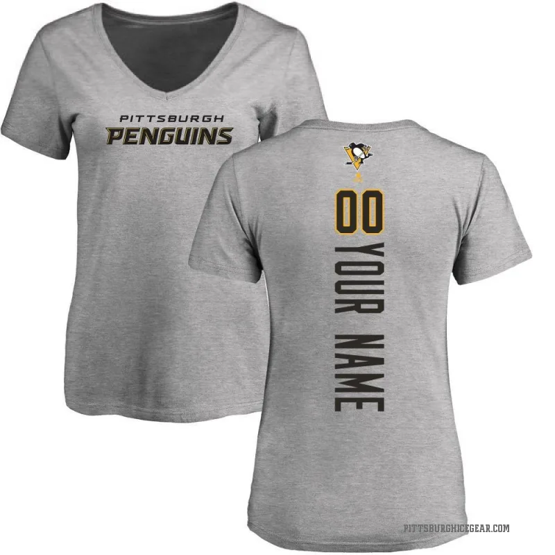 Custom Women's Ash Pittsburgh Penguins Backer T-Shirt -