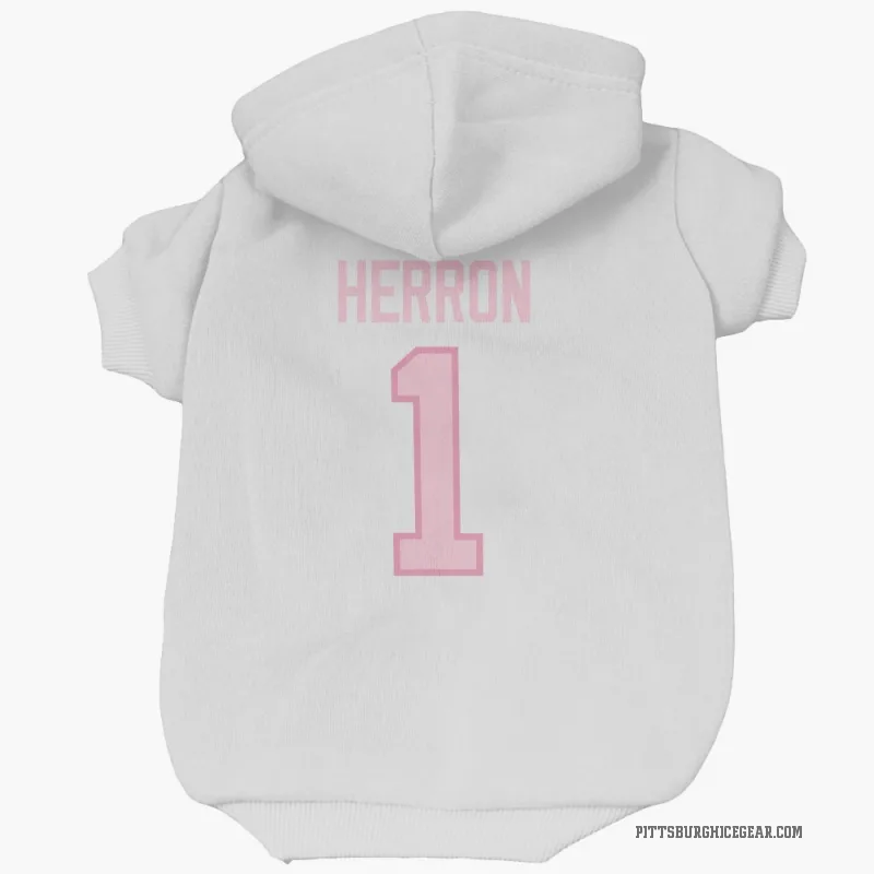 Denis Herron  White Pink Pittsburgh Penguins  Cat & Dog Pet Hoodie