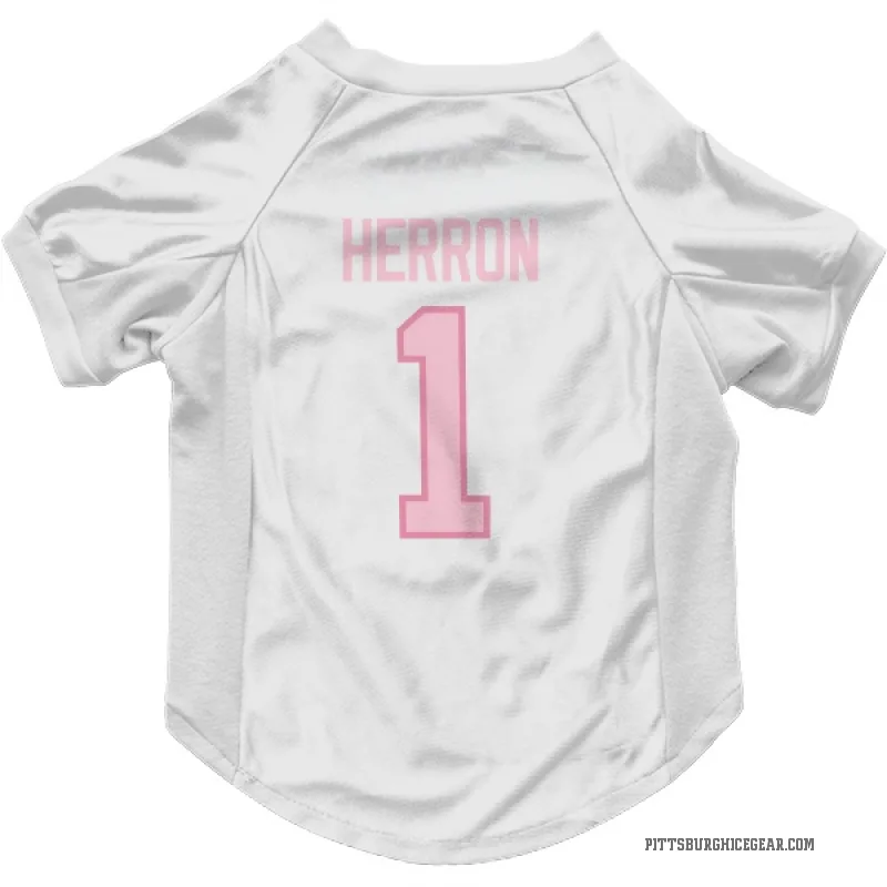 Denis Herron  White Pink Pittsburgh Penguins  Cat & Dog Pet Jersey