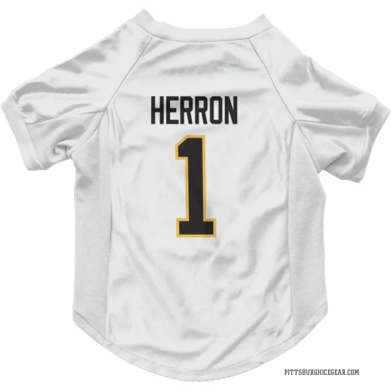 Denis Herron  White Pittsburgh Penguins  Cat & Dog Pet Jersey