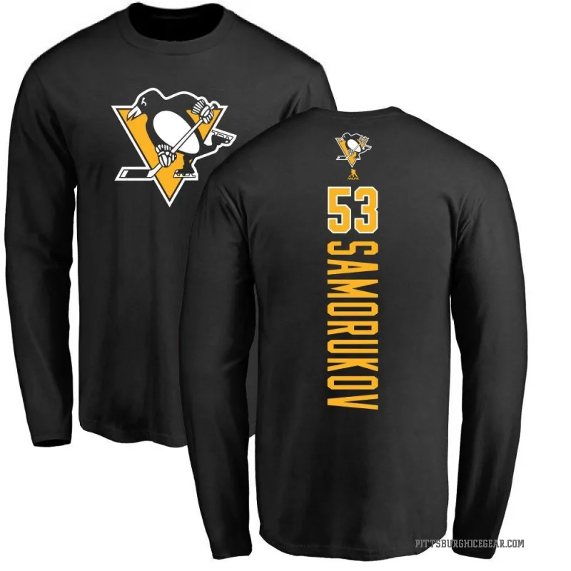 Dmitri Samorukov Men's Black Pittsburgh Penguins Backer Long Sleeve T-Shirt -