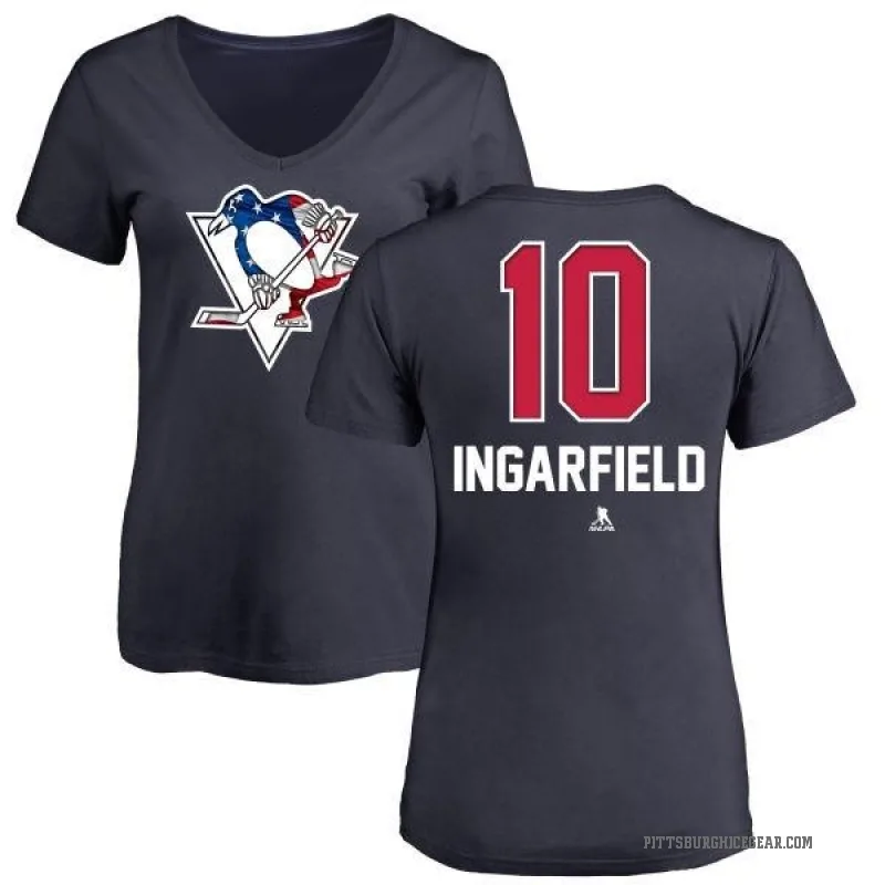 Earl Ingarfield Women's Navy Pittsburgh Penguins Name and Number Banner Wave V-Neck T-Shirt -
