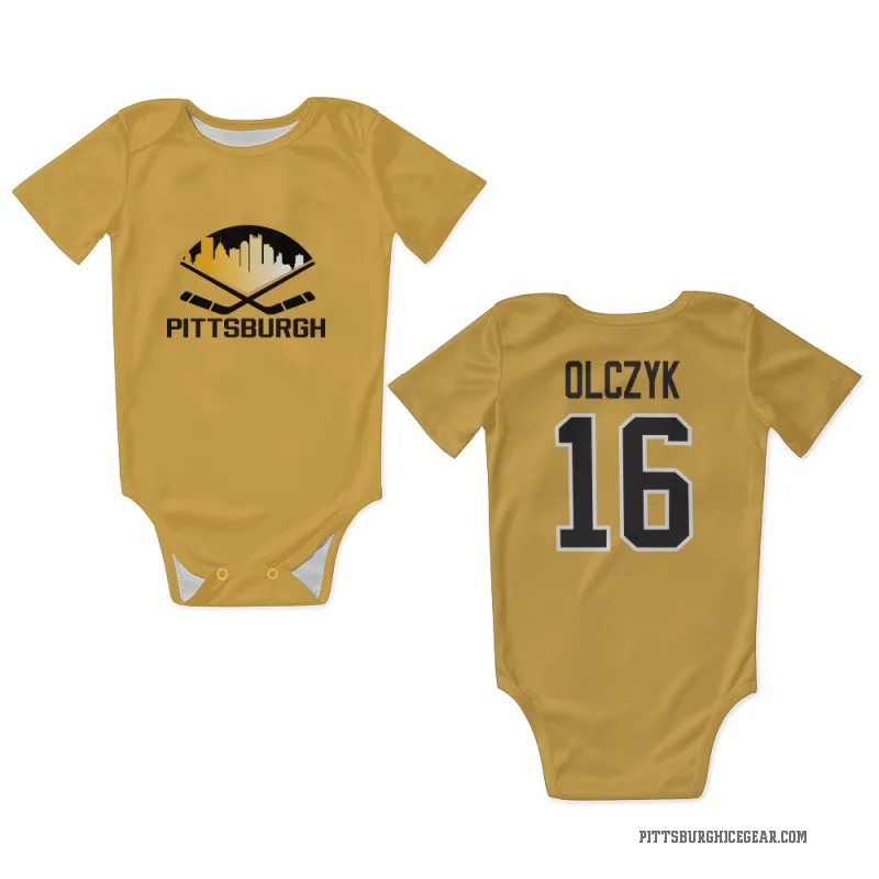 Ed Olczyk  Gold Pittsburgh Penguins  Newborn & Infant Bodysuit
