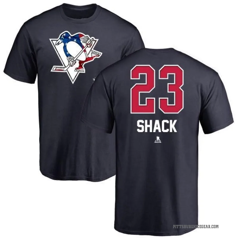 Eddie Shack Men's Navy Pittsburgh Penguins Name and Number Banner Wave T-Shirt -