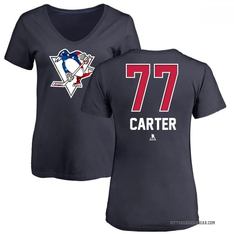 Jeff Carter Women's Navy Pittsburgh Penguins Name and Number Banner Wave V-Neck T-Shirt -