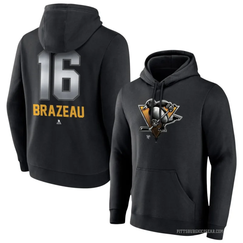 Justin Brazeau Men's Black Pittsburgh Penguins Branded Midnight Mascot Logo Pullover Hoodie