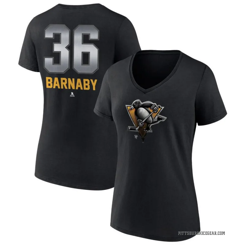 Matthew Barnaby Women's Black Pittsburgh Penguins Midnight Mascot Logo V-Neck T-Shirt