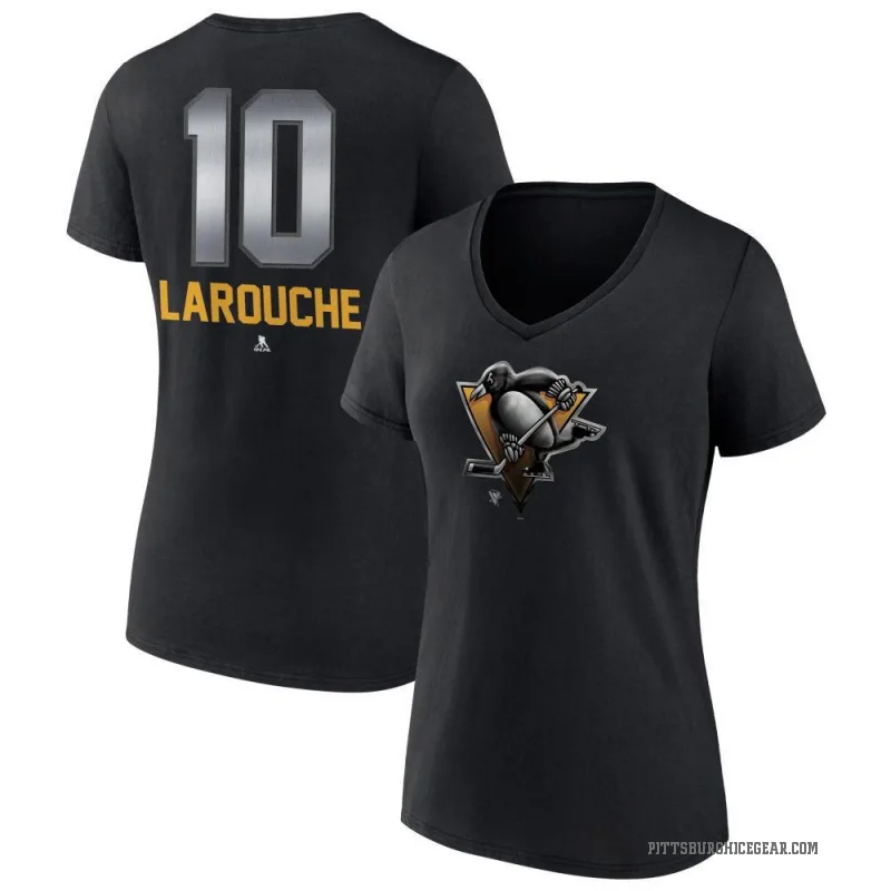 Pierre Larouche Women's Black Pittsburgh Penguins Midnight Mascot Logo V-Neck T-Shirt