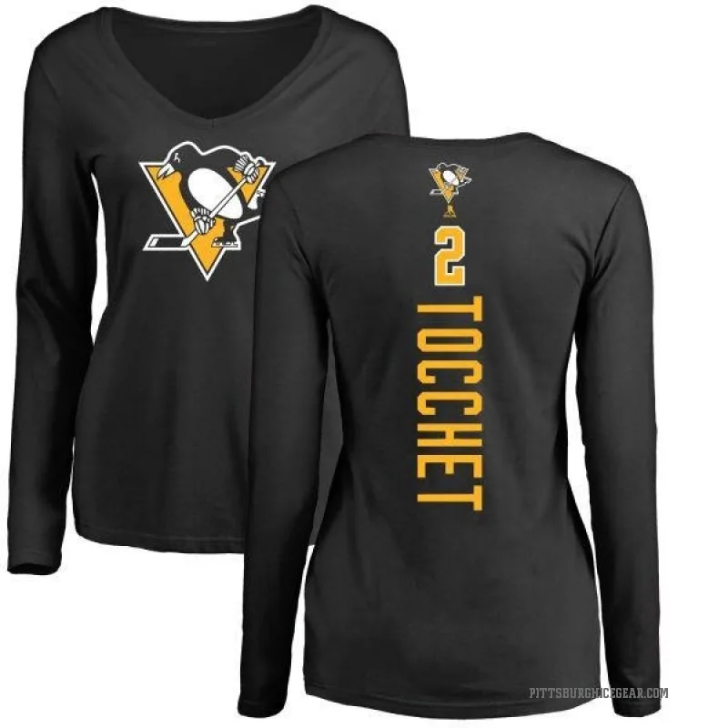 Rick Tocchet Women's Black Pittsburgh Penguins Backer Long Sleeve T-Shirt -
