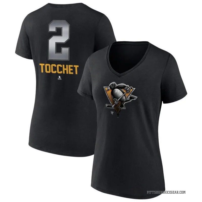 Rick Tocchet Women's Black Pittsburgh Penguins Midnight Mascot Logo V-Neck T-Shirt
