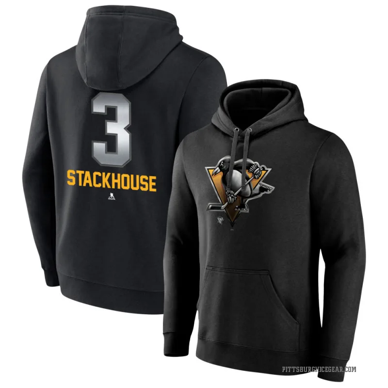 Ron Stackhouse Men's Black Pittsburgh Penguins Branded Midnight Mascot Logo Pullover Hoodie