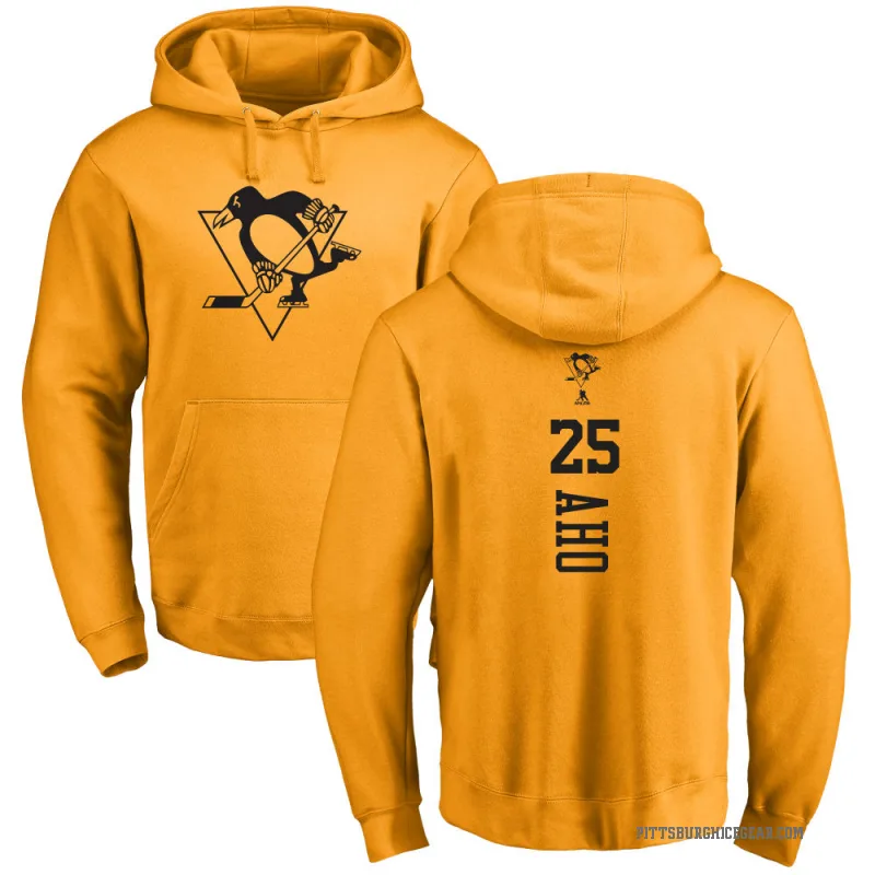 Sebastian Aho Men's Gold Pittsburgh Penguins Branded One Color Backer Pullover Hoodie