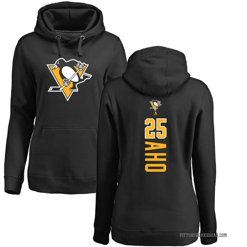 Sebastian Aho Women's Black Pittsburgh Penguins Branded Backer Pullover Hoodie