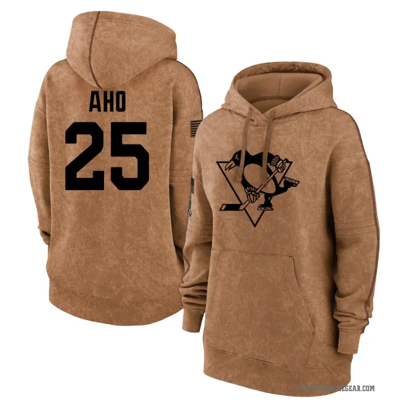 Sebastian Aho Women's Brown Pittsburgh Penguins 2023 Salute to Service Pullover Hoodie