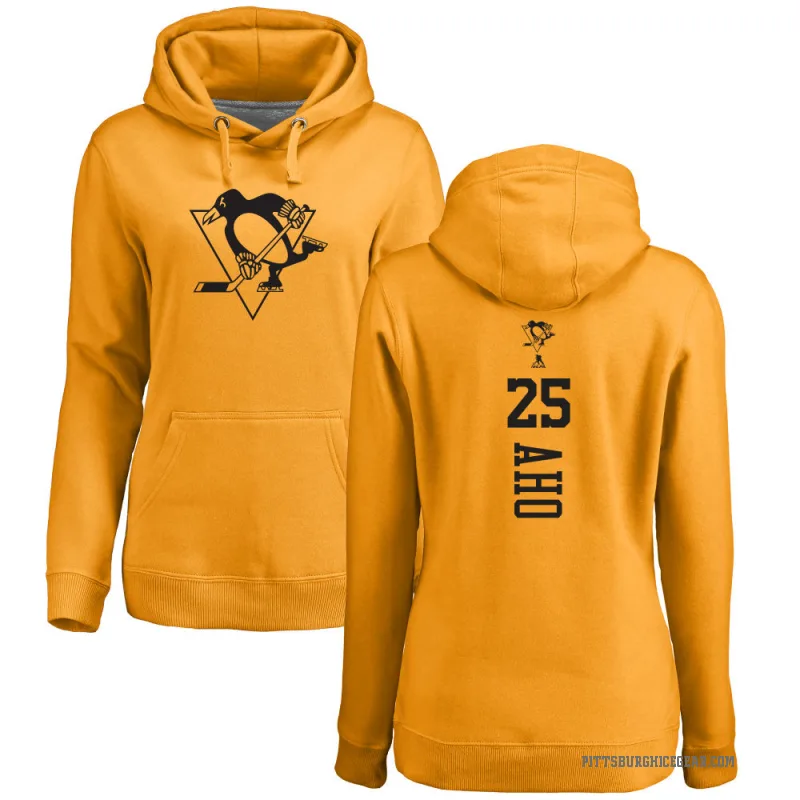 Sebastian Aho Women's Gold Pittsburgh Penguins Branded One Color Backer Pullover Hoodie