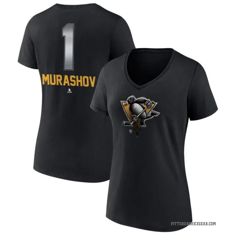 Sergei Murashov Women's Black Pittsburgh Penguins Midnight Mascot Logo V-Neck T-Shirt