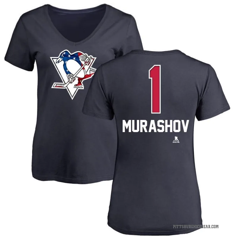 Sergei Murashov Women's Navy Pittsburgh Penguins Name and Number Banner Wave V-Neck T-Shirt -