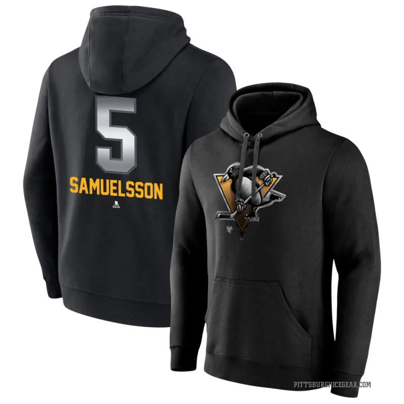 Ulf Samuelsson Men's Black Pittsburgh Penguins Branded Midnight Mascot Logo Pullover Hoodie
