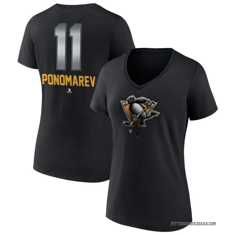 Vasily Ponomarev Women's Black Pittsburgh Penguins Midnight Mascot Logo V-Neck T-Shirt